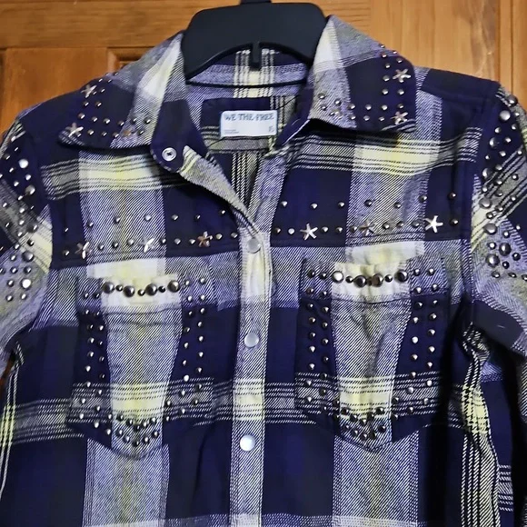 Free People Marfa Plaid Studded Button-Up Flannel Shirt - Picture 6 of 12